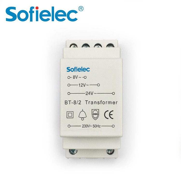 Sofielec Modular bell transformer 8VA, BT-8 CE approval  applicable to circuit with rated voltage 230V~ and rated frequency 50/60Hz