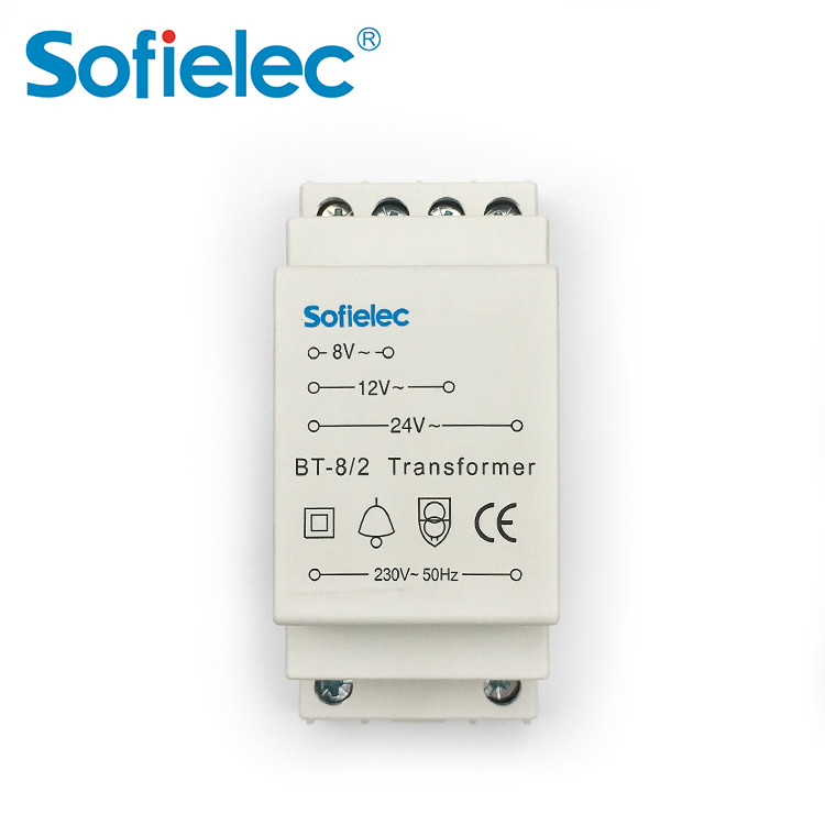 Sofielec Modular bell transformer 8VA, BT-8 CE approval applicable to circuit with rated voltage 230V~ and rated frequency 50/60Hz
