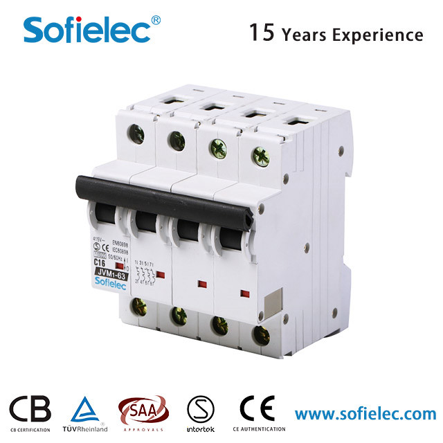 Sofielec 6-10kA MCB JVM1-63 4P 6-63A, IEC CB CE and RoHS certificate