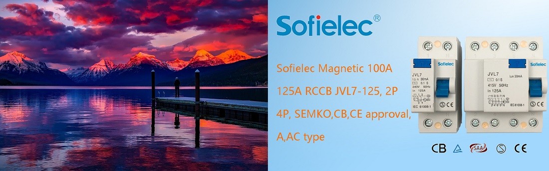 Sofielec Magnetic 100A 125A RCCB JVL7-125, 2P 4P, SEMKO,CB,CE approval, A,AC type