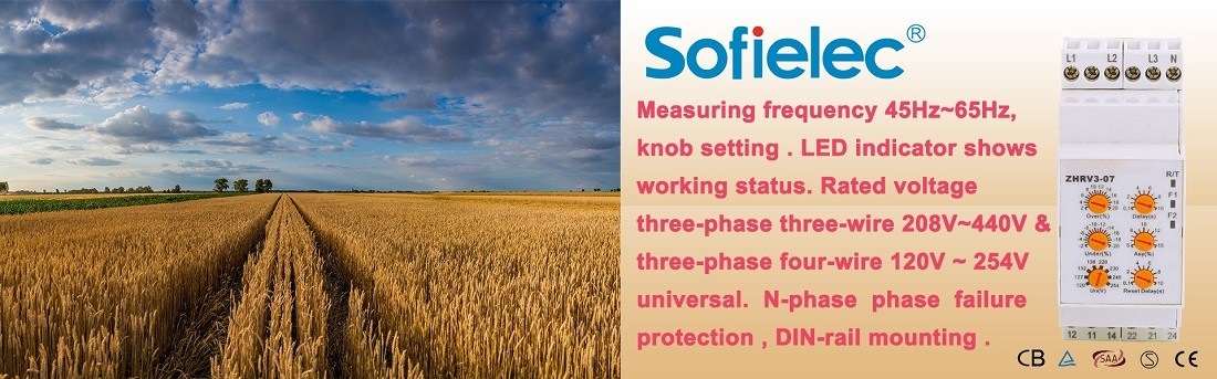 Measuring frequency 45Hz~65Hz, knob setting . LED indicator shows working status. Rated voltage three-phase three-wire 208V~440V & three-phase four-wire 120V ~ 254V universal.  N-phase  phase  failure protection , DIN-rail mounting .