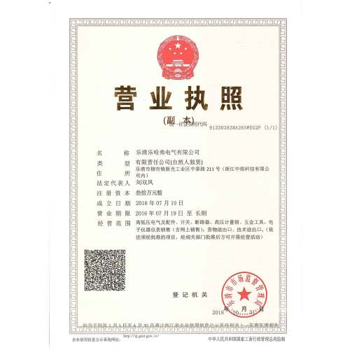 Yueqing Sofielec Electrical Co., Ltd. business license