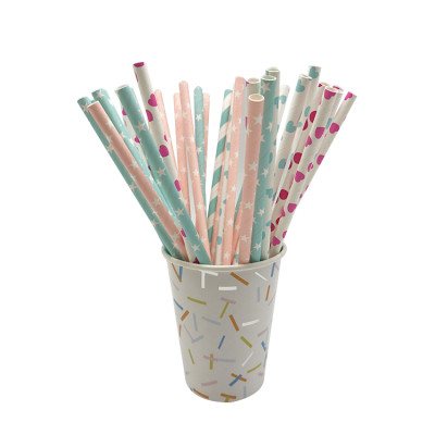 FDA/EU Certificate Free Sample Wholesale  Thick& Strong Drinking Straw heart fruits stripe paper straw