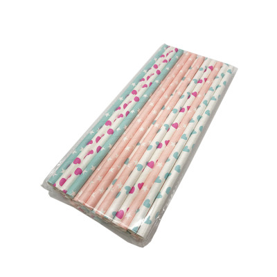 FDA/EU Certificate Free Sample Wholesale  Thick& Strong Drinking Straw heart fruits stripe paper straw
