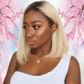 1b Blonde 12 inch Brazilian Hair Lace Front Wigs Short Bob Two Tone Wig