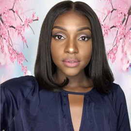 Middle Part Virgin Aligned Cuticle Brazilian Human Hair Bob 13X6 Lace Front Frontal Wig For Summer