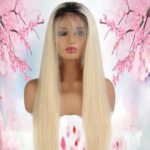 Ombre 613 Platinum Blonde 13X6 Lace Front Wig With Dark Roots For  African American