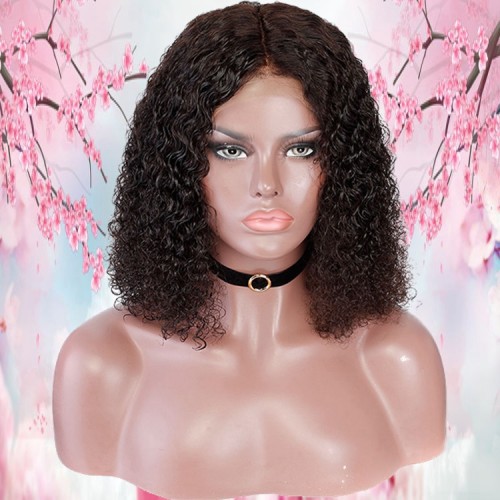 Virgin Aligned Cuticle Brazilian Human Hair Short Wavy Curly Bob Lace Front Frontal Wig
