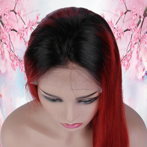 Wholesale Ombre 1b/red Cuticle Aligned Brazilian Straight Virgin Human Hair 360 Wig For Black Women