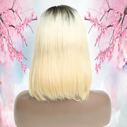 1b Blonde 12 inch Brazilian Hair Lace Front Wigs Short Bob Two Tone Wig