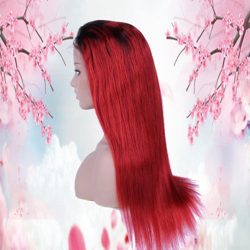 Wholesale Ombre 1b/red Cuticle Aligned Brazilian Straight Virgin Human Hair 360 Wig For Black Women