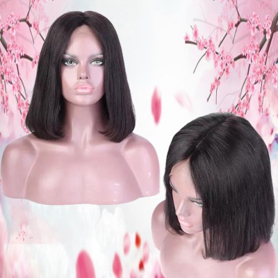 Middle Part Virgin Aligned Cuticle Brazilian Human Hair Bob 13X6 Lace Front Frontal Wig For Summer