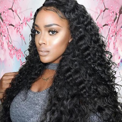 Wholesale 13x6 Unprocessed Raw Peruvian Human Hair Natural Curly Transparent Swiss Lace Front Wigs