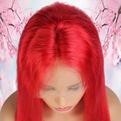 Factory Wholesale straight long red brazilian hair lace front wig 2019 fashion copper red wig