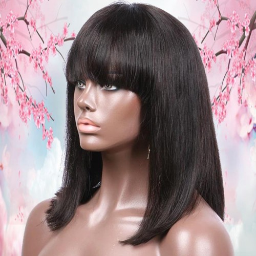 2019 Big Sales10A Glueless Virgin Peruvian Human Hair Natural Color 13x6 Lace Front Wigs With Bang