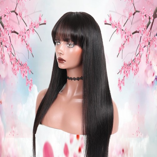 Wholesale 360 Lace Frontal Wig Virgin 360 Human Hair Wigs With Bangs Fringe Peruvian Human Hair
