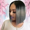 12inch Middle Part 1b Silver Grey Peruvian Human Hair Short Bob Wigs With Full Ending