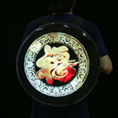 newest rechargeable power advertising 3D hologram led fan with backpack protective cover