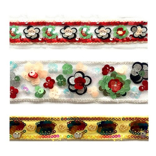 2019 new arrival flower design embroidery reversible sequin trim sequin motif tape for clothes