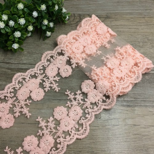 2019 latest Fancy Lace Trimming embroidery pearl lace bridal tulle lace