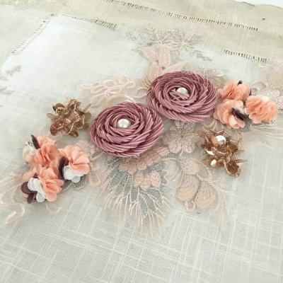 latest design rhinestone beaded applique embroidery flower design