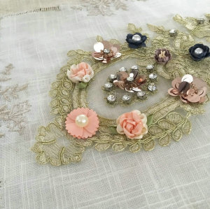 latest design rhinestone beaded applique embroidery flower design