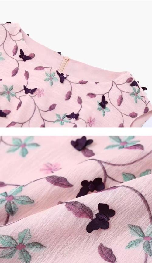 Chiffon multi-color polyester yarn laser butterfly bronzing 3d embroidery lace fabric