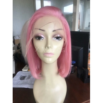 Pink Color High Quality Lace Front Short Bob Human Hair Wig NO.1
