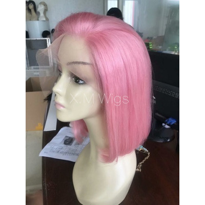 Pink Color High Quality Lace Front Short Bob Human Hair Wig NO.1