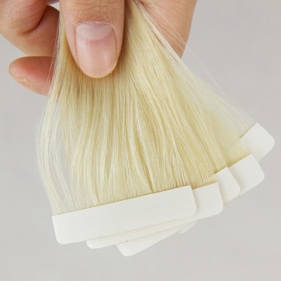 Tape In Machine Made Remy Human Hair Extensions  Silky Straight Tape PU Seamless Skin Weft