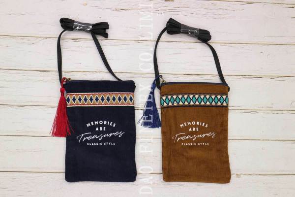 コーデュロイタッセル英字柄印刷あり タップル ミニショルダー