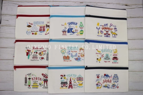 刺繍Wファスナーポーチ収納用バック