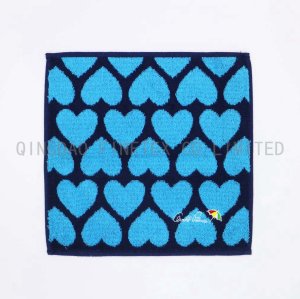 ジャガード刺繍ハンカチタオル　心ブルー