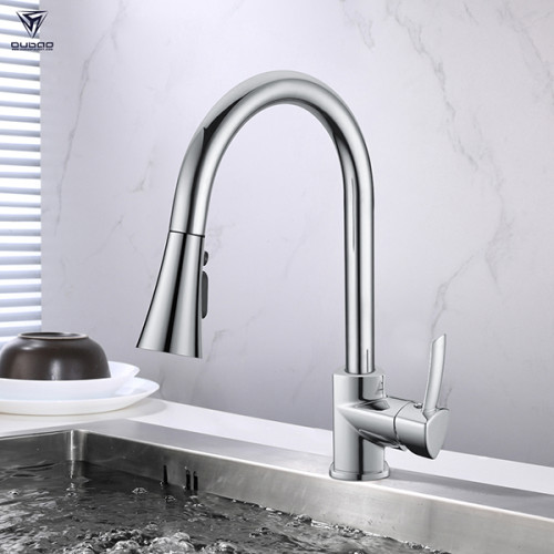 OUBAO Single Lever Handle Deck Mount Pull Down Kitchen Faucet