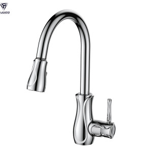 OUBAO Single Handle Brushed Nickel Kitchen Sink Faucet Mixer Tap with Pull Down Sprayer