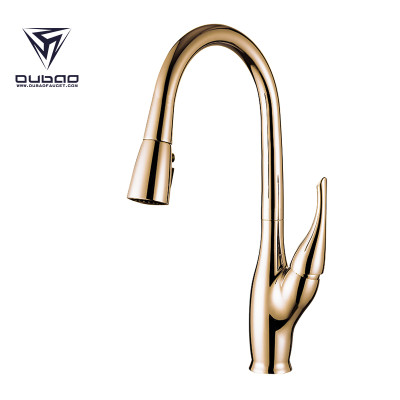 OUBAO Gold Pull Down Kitchen Faucet China Factory Inventory Sales