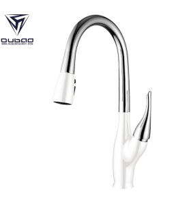 OUBAO White And Chrome Kitchen Faucet Single Handle,Goose Neck,China Factory