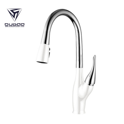 OUBAO White And Chrome Kitchen Faucet Single Handle,Goose Neck,China Factory
