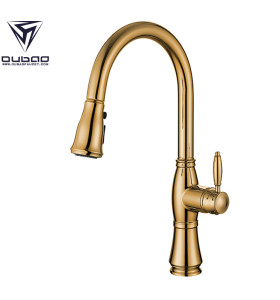 OUBAO Antique Golden Pull Down Kitchen Mixer Taps