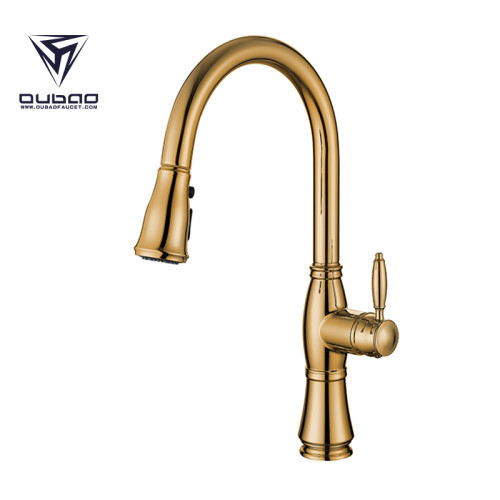 OUBAO Antique Golden Pull Down Kitchen Mixer Taps