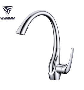 OUBAO Pull Down Kitchen Sink Faucet Goose Neck With Swivel Spout