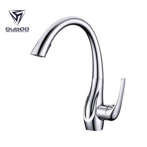 OUBAO Pull Down Kitchen Sink Faucet Goose Neck With Swivel Spout