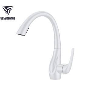 OUBAO Matte White Pull Down Kitchen Faucets with Best Quality Copper Waterway