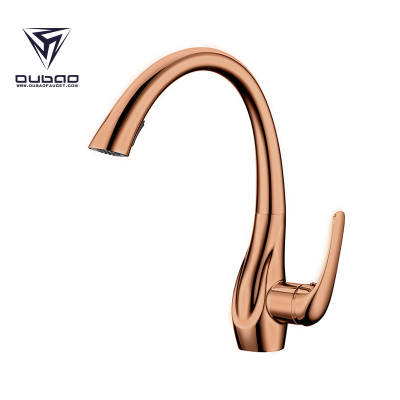 OUBAO Luxury Rose Gold Vintage Pull Down Kitchen Faucet Taps for Sale