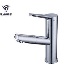 OUBAO Chrome Bathroom Sink Faucet with Pull Out Sprayer