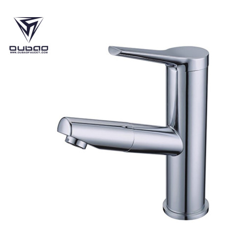 OUBAO Chrome Bathroom Sink Faucet with Pull Out Sprayer