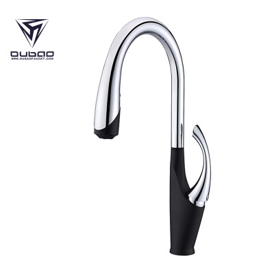 OUBAO Kitchen Sink Faucet Tap with Sprayer Chrome and Black Plating