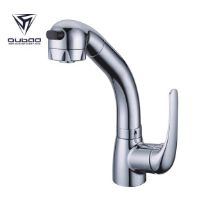 OUBAO Chrome Single Handle Upc Pull Out Kitchen Faucet