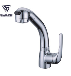 OUBAO Chrome Single Handle Upc Pull Out Kitchen Faucet