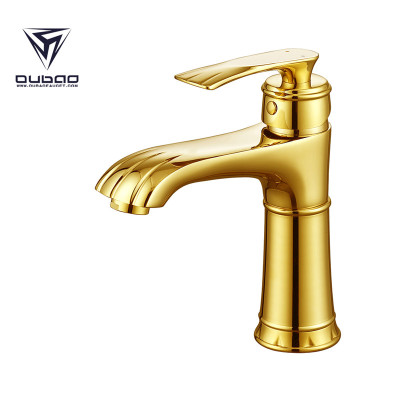 OUBAO Gold Laundry Bathroom Sink Faucet for Polished Brass Bathroom Fixtures
